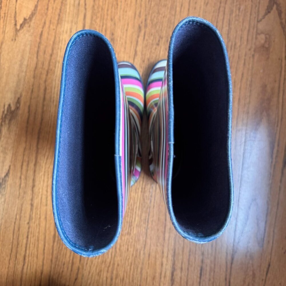 COACH Womens Pammie Rain Boots Size 6B Colorful Stripes Rubber Mid Calf Slip On - Picture 9 of 10